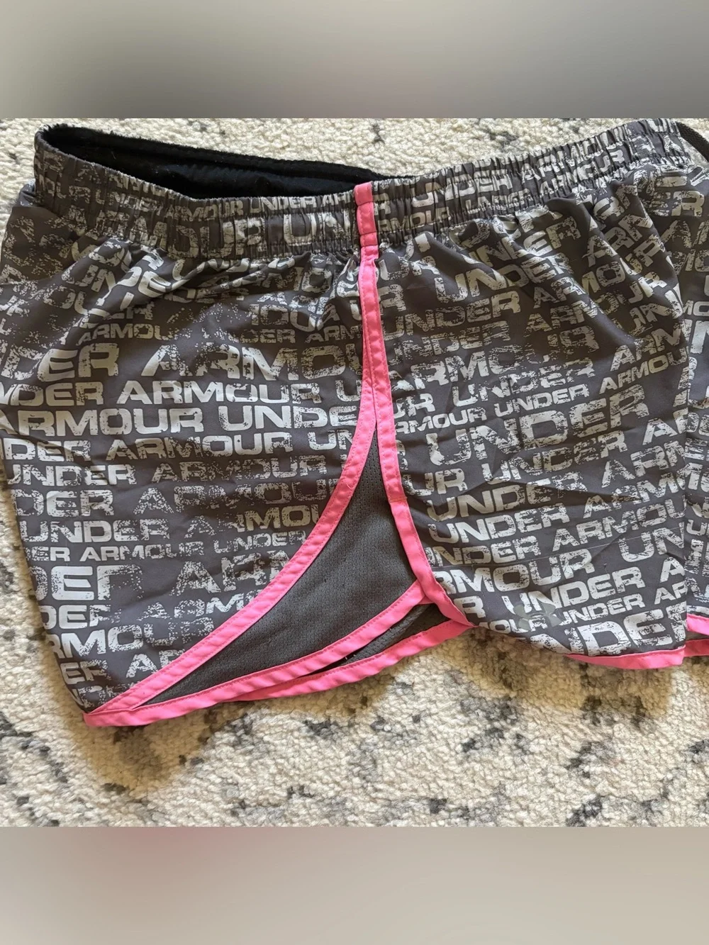 Under Armour Girls Black Shorts with Pink Trim and Logo Print size medium